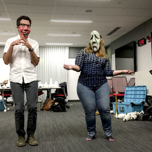 Group workshop with performance masks Group workshop with performance masks